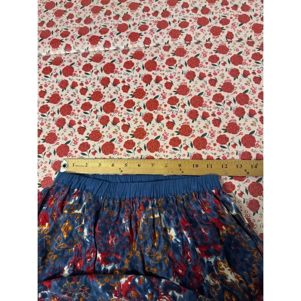 Angie Boho Blue Red Abstract Ikat‎ Medallion Rayon Maxi Skirt Womens Small v2